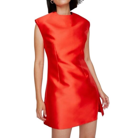 Nastygal Structured Satin Shoulder Pad Side Split Dress Red Designer NWT US 0 - Picture 3 of 7
